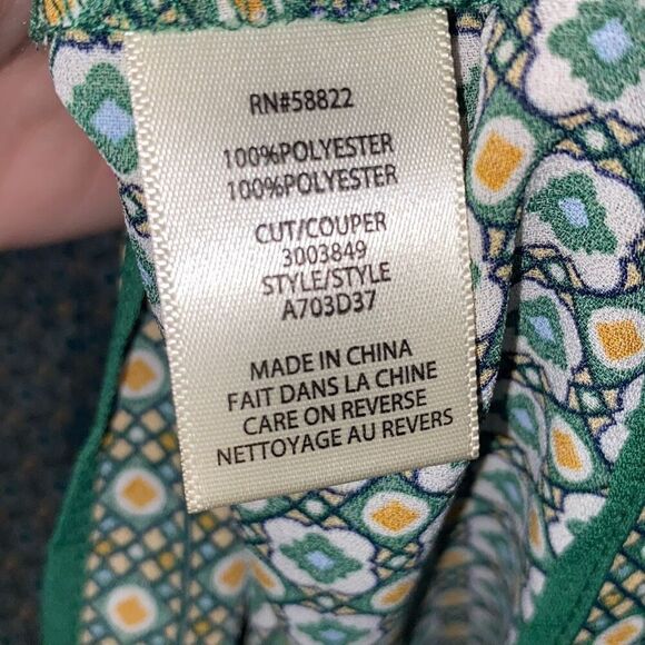 Max Studio Women's Green Yellow Geometric Chiffon Tie Neck Blouse Top Size Large - Picture 5 of 9